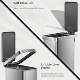 Stainless Steel Step Garbage Can for Kitchen or Home, Space-Saving Garbage Can with Soft Close Lid