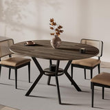 42"-58" Extendable Round Dining Table for 4-6, Kitchen Oval Table with Hidden Leaves & Storage Shelf