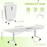 7.5FT Foldable Rectangle Conference Table, Mobile Meeting Tables with Cable