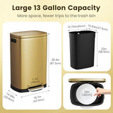 Kitchen Trash Can with Lid Soft Close, 13 Gallon / 50L Stainless Steel Pedal Garbage Can