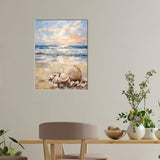 daktenn Beach Picture Decor Ocean Painting Canvas Wall Art Prints of Seashell on Sandy Seaside Coastal Seashell Conch Wall Art for Living Room Wall Decor Bathroom Wall Art 12"x16"