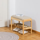 latifolia Small Shoe Bench, Solid Wood Bench with Cushion, 2 Tier Shoe Storage Organizer for Entryway(Nature,23.62''L)