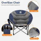 Northroad XXL Camping Moon Chair,Oversized Round Chair,Folding Padded Saucer w/Side Pocket,500lbs Capacity for Outdoor Hiking Fishing Picnic Lawn,Blue&Grey