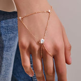 YOIHUR Rose Gold Hand Chain Bracelet, 925 Sterling Silver Finger Ring Bracelet, Adjustable Hand Chains, Stack Jewellery Stars and CZ Hand Jewelry Gifts for Women, 2" to 2.4" Extend