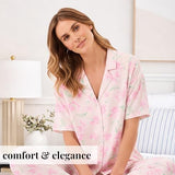 Sleepy Nites Official Martha Stewart Women’s 2 Piece Capri Pajama Set | Soft Rayon Short Sleeve Top and Wide Leg Pants | Lightweight, Breathable Sleepwear for All-Night Comfort (X-Large) Pink Floral