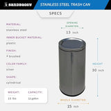 Sandbaggy 12 Gallon Stainless Steel Trash Can with Lid - Fingerprint-Proof, Smudge-Resistant - Commercial Trash Bin for Offices, Kitchens, Bathrooms