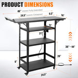All-Steel AV Cart with Wheels and Power, Height Adjustable Media Workstation with Drop-Leaf Shelves for Projectors, Laptops & Printers