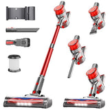 Cordless Vacuum Cleaner, 35Kpa Vacuum Cleaner for Home, 45Mins Stick Vacuum with LED Display, Anti-Tangle & Wall Mount Charging, 6 in 1 Lightweight Vacuum for Hard Floors, Carpet, Pet Hair (red)