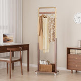 Taitiy Clothes Rack Solid Wood Coat Rack, Metal and Solid Wood Combination Clothing Rack with Wheels for Entryway, Bedroom, Living Room