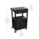 Luxor WT42C2E-B/WTD 42" H AV Cart - 3 Shelves Cab Drawer - Black, 4" Ball Bearing Casters with Two Locking Brake, Multipurpose Storage for Video Projector, TV, Laptop