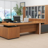 LSIGHTUS 94" Brown Modern L Shaped Executive Desk, Wood Computer Desk