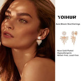 YOIHUR Rose Gold Plated Stud Earrings for Women, Dainty Cubic Zirconia Earring, Hypoallergenic Jewelry, Modern Boho Sunburst & Nature Inspired Earrings, Gift for Mom Wife Girlfriend-Aura Bloom Stud