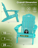 GREENVINES Oversized-Folding-Adirondack-Chairs-Set-of-4 | HDPE Plastic | Cup Holder | Fire Pit Chair | All Weather | for Outdoor Deck Backyard | Aqua