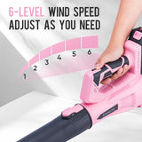 STEELITE 21V Cordless Leaf Blower, 150 MPH 600 CFM High-Performance Airflow, Lightweight Electric Blower for Lawn Care, Patio Cleaning, Leaves & Dust, Includes 2 x 2.0Ah Batteries - Pink