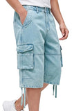 Heyfanee Mens Cargo Jean Shorts Relaxed Fit Denim Shorts for Men Blue Baggy Loose Fit Jorts Below Knee 32