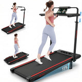 Treadmill with Desk Workstation & Adjustable Height, 450 LBS Weight Capacity, Folding Treadmill with 15% Incline, Bluetooth Speaker