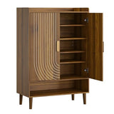 Smuxee Walnut Shoe Cabinet with Line Groove Design, 6-Tier Shoe Storage Cabinet with Adjustable Shelves, Freestanding Shoe Organizer Cabinet for Entryway, Hallway, Closet, Living Room