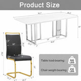 MEMUY 79" Dining Table Set for 8, White Gloss Kitchen Table with 8 PU Chairs, Marble Decals Kitchen Table