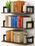 Floating Book Shelves for Wall Set of 3, 17 x 8 Inch Deep Wooden Wall Bookshelf for Bedroom Office