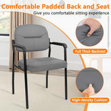Leather Office Guest Chair Sets of 8, Reception Chair No Wheels with Armrests and Lumber Support