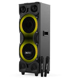 Dolphin High-Power Big Party Speaker – X-BASS, Strobe & LED Infinity Lights, Bluetooth, Wood Cabinet MDF, 2 UHF Wireless Mics, 120W, Long-Lasting Battery for DJ & Karaoke