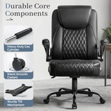 GTPOFFICE Executive Office Chair with Comfortable Lumbar Support, Ergonomic Gaming Chair with Flip-up Armrests & Zoned Pressure-Relief Cushion, Comfy PU Leather Desk Chair, Black