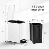 Cesun Small Bathroom Trash Can with Lid Soft Close, Step Pedal, 6 Liter / 1.6 Gallon Stainless Steel Slim Garbage Can (White)
