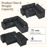 wanan Sectional Sleeper Sofa with Pull Out Couch Bed, 5 Seats Modular L Shaped Cloud Couch with Storage Chaise