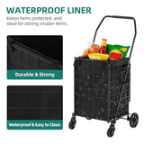 Folding Shopping Cart with Liner, Foldable Grocery Cart with Wheels for Seniors
