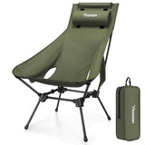 Trakiom High Back Portable Compact Camping Chair, Lightweight Green Folding Chair with Head Support & Widened Seat, Adjustable Head Support for Beach, Camping, Festival, Hiking and Outdoor Travel