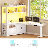 L Shaped Standing Desk, Reversible Computer Office Desk with Drawers & Hutch,