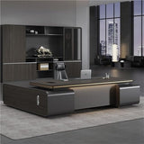 L Shaped Wooden Executive Desk with Light Strip Large Desktop Home Office