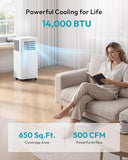 EUHOMY Portable Air Conditioners 14,000 BTU, 5-in-1 Portable AC Unit Up to 650 Sq.Ft. for Bedroom with Cool, Heat, Fan, Dehumidifier, Sleep, AC Units with LED Remote & 24H Timer, Installation Kits