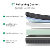 Novilla 14 Inch King Size Gel Memory Foam Mattress for Body Contouring