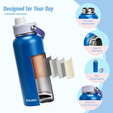 HydroQuin 32oz Keep Cold Water Bottle with Comfort Grip Handle, Gym Water Bottle, Insulated Steel WaterBottle with Wide Mouth, No Straw