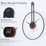 AMAATE Modern Minimalist Wall Clock, Black Metal Ring and Wooden Face, Natural Style Silent Non-Ticking for Living Room, Bedroom, Office Decor, 21.6"x28.7"