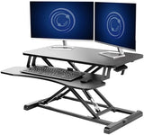 Height Adjustable Sit to Stand Riser, Dual Monitor and Laptop Workstation with Wide Keyboard Tray