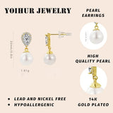 YOIHUR 8MM Pearl Earrings for Women, Gold Stud Earrings Droplet Shape Zircon Pearl Drop Dangle Earrings Lightweight Trendy Hypoallergenic Wedding Earrings for Women Bridesmaid Gift