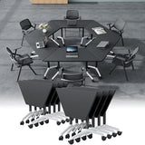 Usosidam Folding Conference Room Table with Wheels, Modular Mobile aving Heavy Duty Seminar Meeting Tables for Office