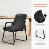 UOCFYK PU Leather Conference Room Chair, Tall Back Chairs with with Padded Arms and No Wheels, Guest Chair for Reception Waiting Room Black