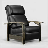Trend Manor Whiskey Barrel Recliner Chair | Handcrafted from Authentic Whiskey Barrels | Italian Leather | Made in USA | Black Finish | Comfortable Recliner