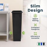 23 Gallon Slim Recycling & Trash Bin Set – 3-Pack Blue/Black/Green Plastic Narrow Open-Top