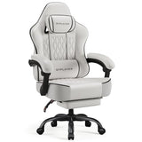 GTPLAYER Big and Tall Gaming Chair with Footrest, Ergonomic Office Desk Chair with 4.4in Thick Cushion and Wide Wingless Seat, Comfortable Leather Computer Chair, Predator Series, White