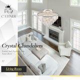 CATINER 36" Large Crystal Chandelier,23-Light Modern Chrome Light Fixture