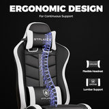 GTPLAYER Gaming Chair, Computer Gaming Chairs for Adults with Footrest, Height Adjustable PC Game Chair, Black-White