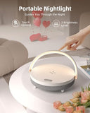 EZVALO Gifts for Women, 4-in-1 Bluetooth Speaker, Bedside Lamp with Wireless Charger, Dimmable Night Light and Phone Holder