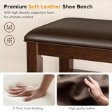 Entryway Shoe Storage Bench with Leather Cushion, Shoe Organizer Bench for Entryway, Ideal for Hallways Front Doors Entrances Mudrooms Featuring Rubberwood And 3 Height-Adjustable and Removable Shelve