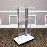 FixtureDisplays Clear Acrylic Plexiglass Podium Curved Steel Sides