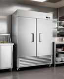 RENDGO 54" W Commercial Refrigerators - Reach-in 249 Cu.ft 2 Solid Door Stainless Steel Commercial Refrigerator Fan Cooling for Restuarant, Bar, Shop, etc