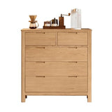 Solid Oak Nightstand, 5 Drawer Bedside Table for Bedroom